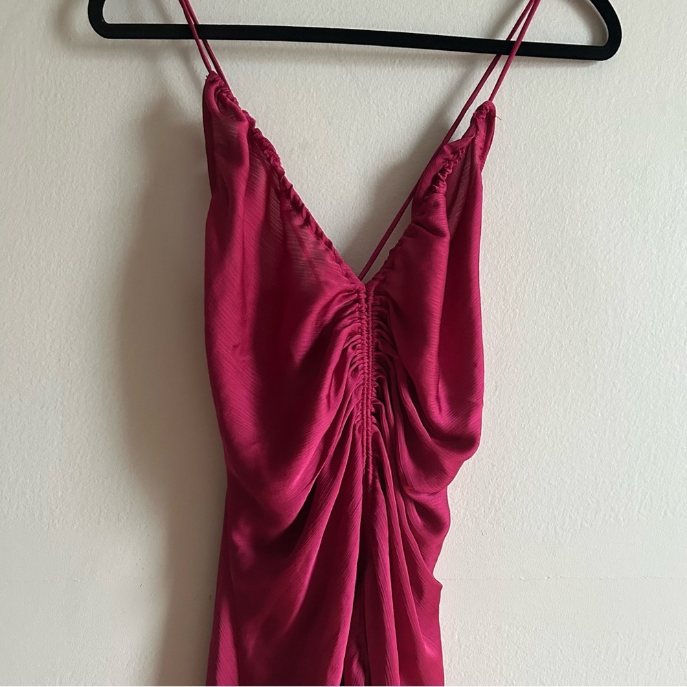Intimately Free People Sz XL Nothing Better Pink Raspberry Midi Satin Slip Dress - Picture 3 of 16